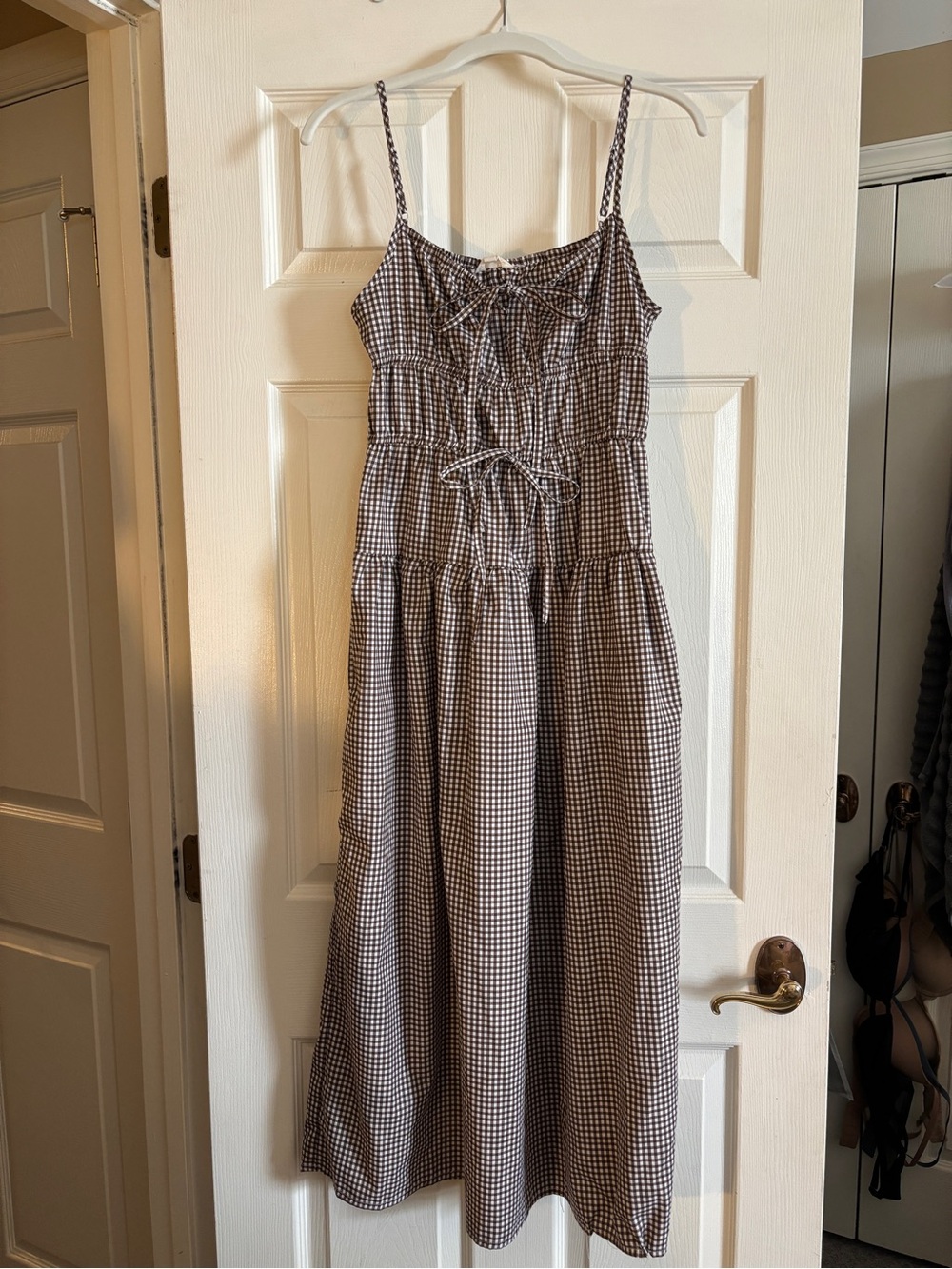 Brown Gingham Spaghetti Strap Dress